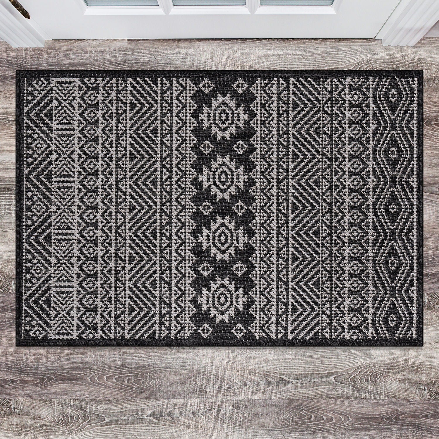 World Rug Gallery Distressed Geometric Bohemian Textured Flat Weave Indoor/Outdoor Area Rug