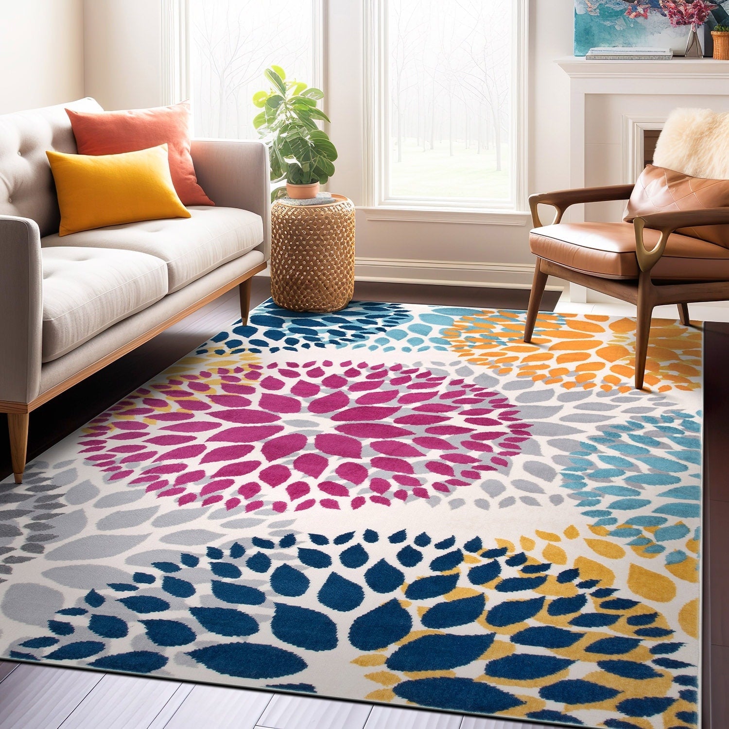 World Rug Gallery Modern Floral Circles Area Rug