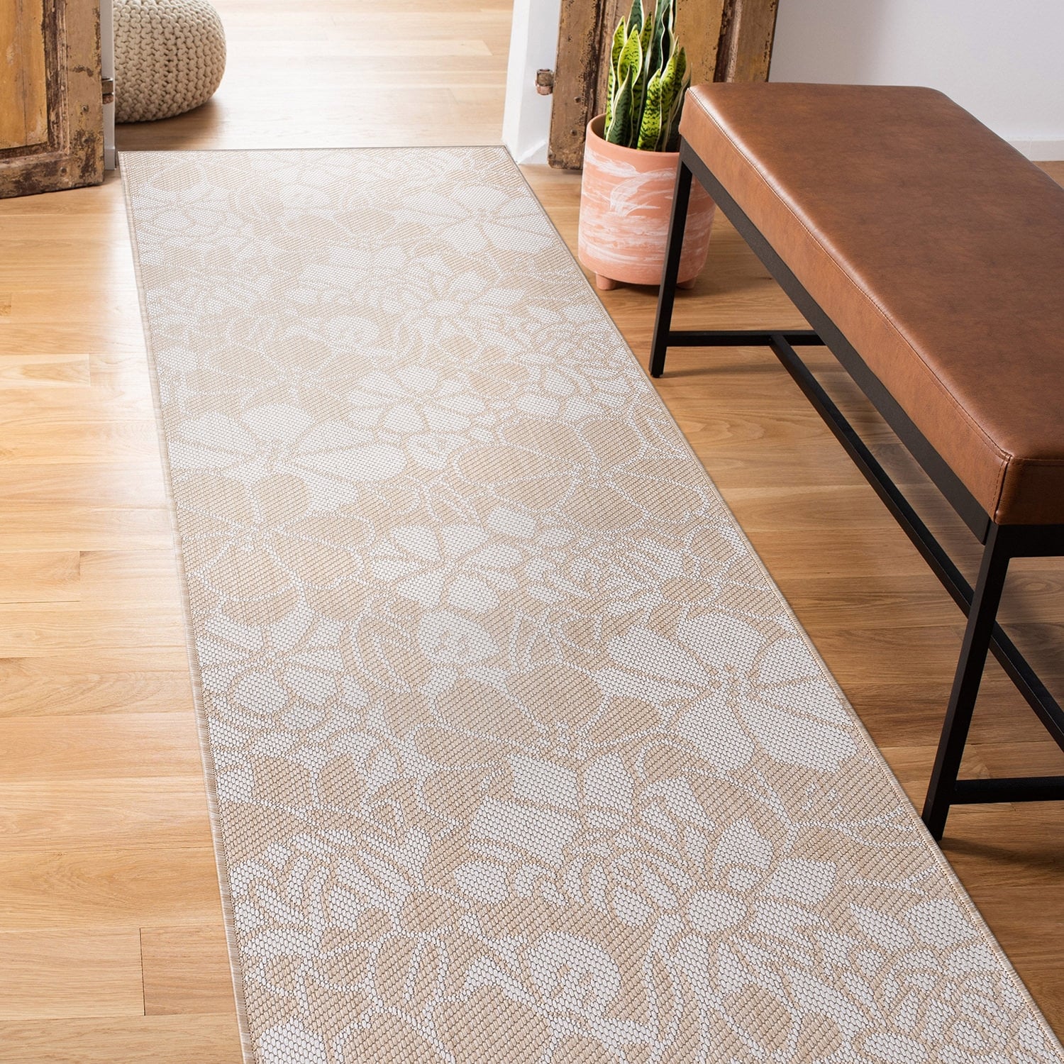 World Rug Gallery Modern Floral Flowers Textured Flat Weave Indoor/Outdoor Area Rug