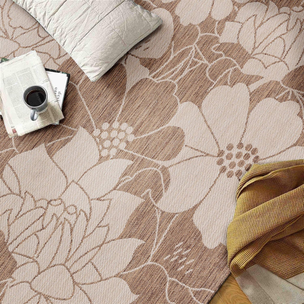 World Rug Gallery Modern Floral Flowers Textured Flat Weave Indoor/Outdoor Area Rug