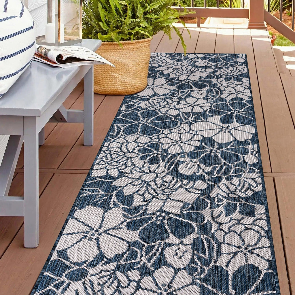 World Rug Gallery Modern Floral Flowers Textured Flat Weave Indoor/Outdoor Area Rug