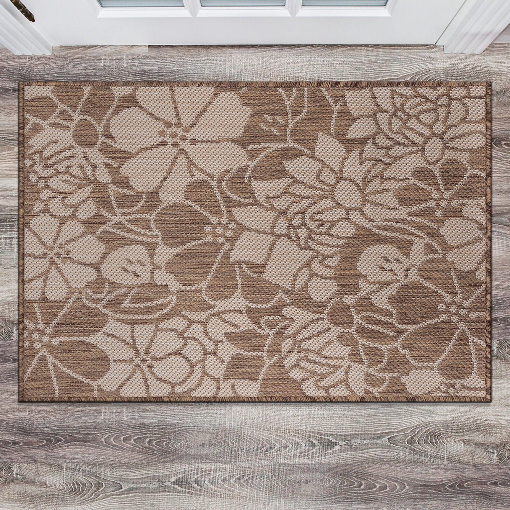 World Rug Gallery Modern Floral Flowers Textured Flat Weave Indoor/Outdoor Area Rug