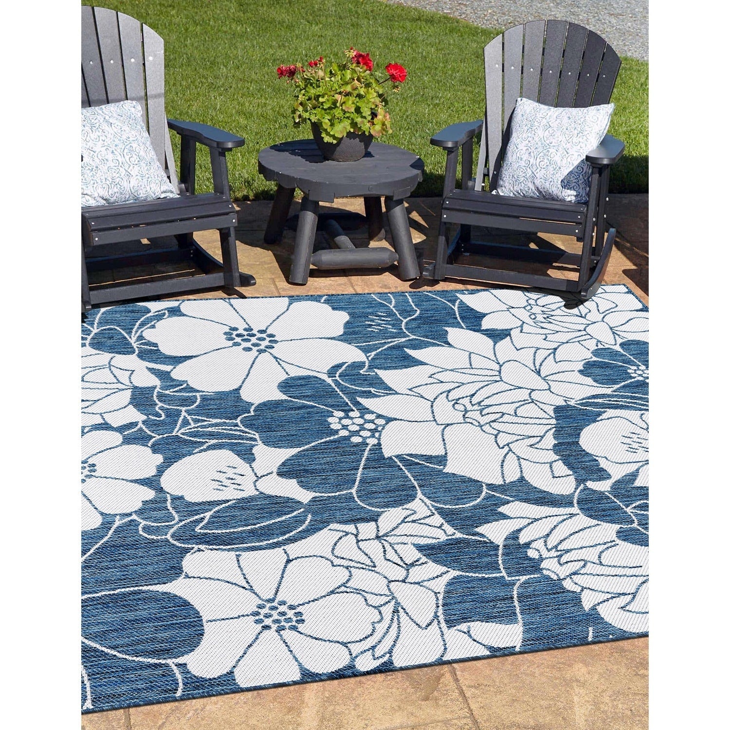 World Rug Gallery Modern Floral Flowers Textured Flat Weave Indoor/Outdoor Area Rug
