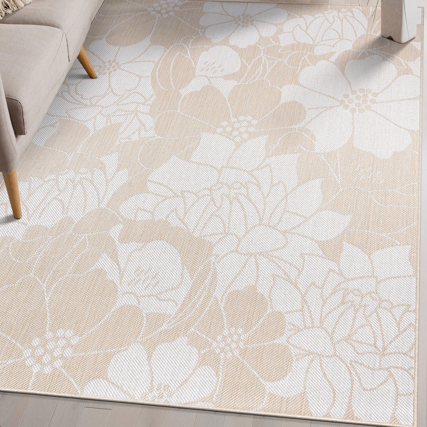 World Rug Gallery Modern Floral Flowers Textured Flat Weave Indoor/Outdoor Area Rug