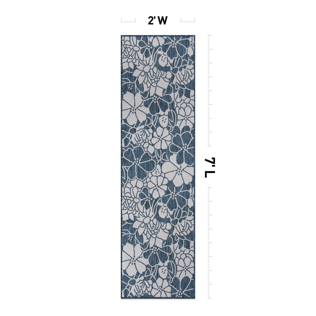 World Rug Gallery Modern Floral Flowers Textured Flat Weave Indoor/Outdoor Area Rug