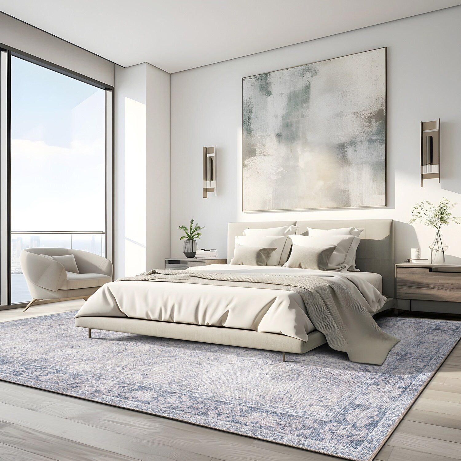 World Rug Gallery Transitional Bordered Vintage Machine Washable Non Slip Area Rug