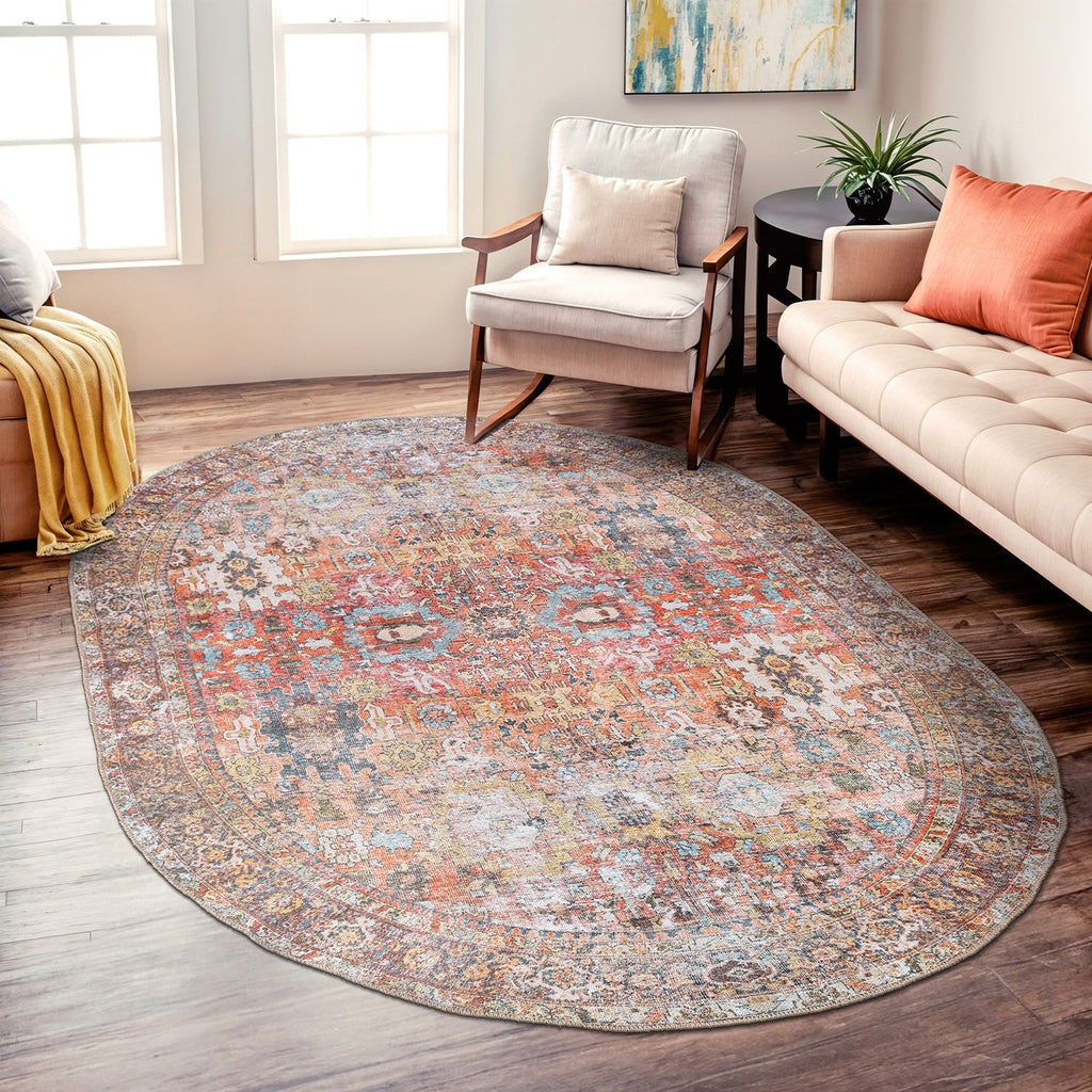 World Rug Gallery Transitional Distressed Machine Washable Non Slip Area Rug