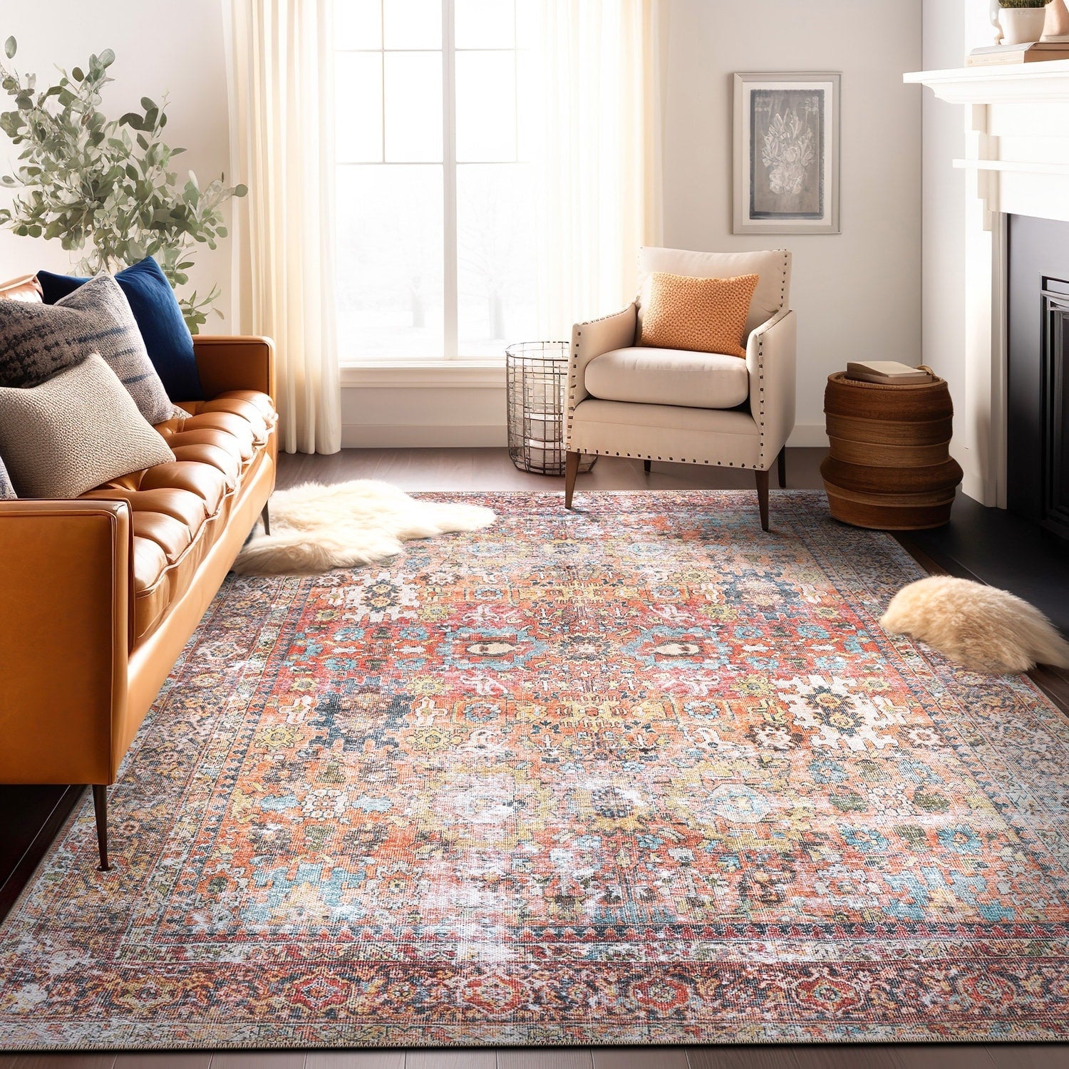 World Rug Gallery Transitional Distressed Machine Washable Non Slip Area Rug