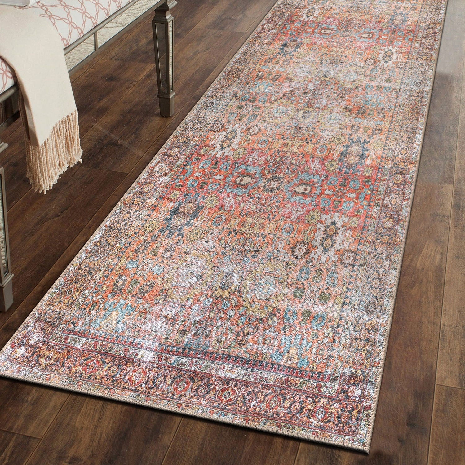 World Rug Gallery Transitional Distressed Machine Washable Non Slip Area Rug