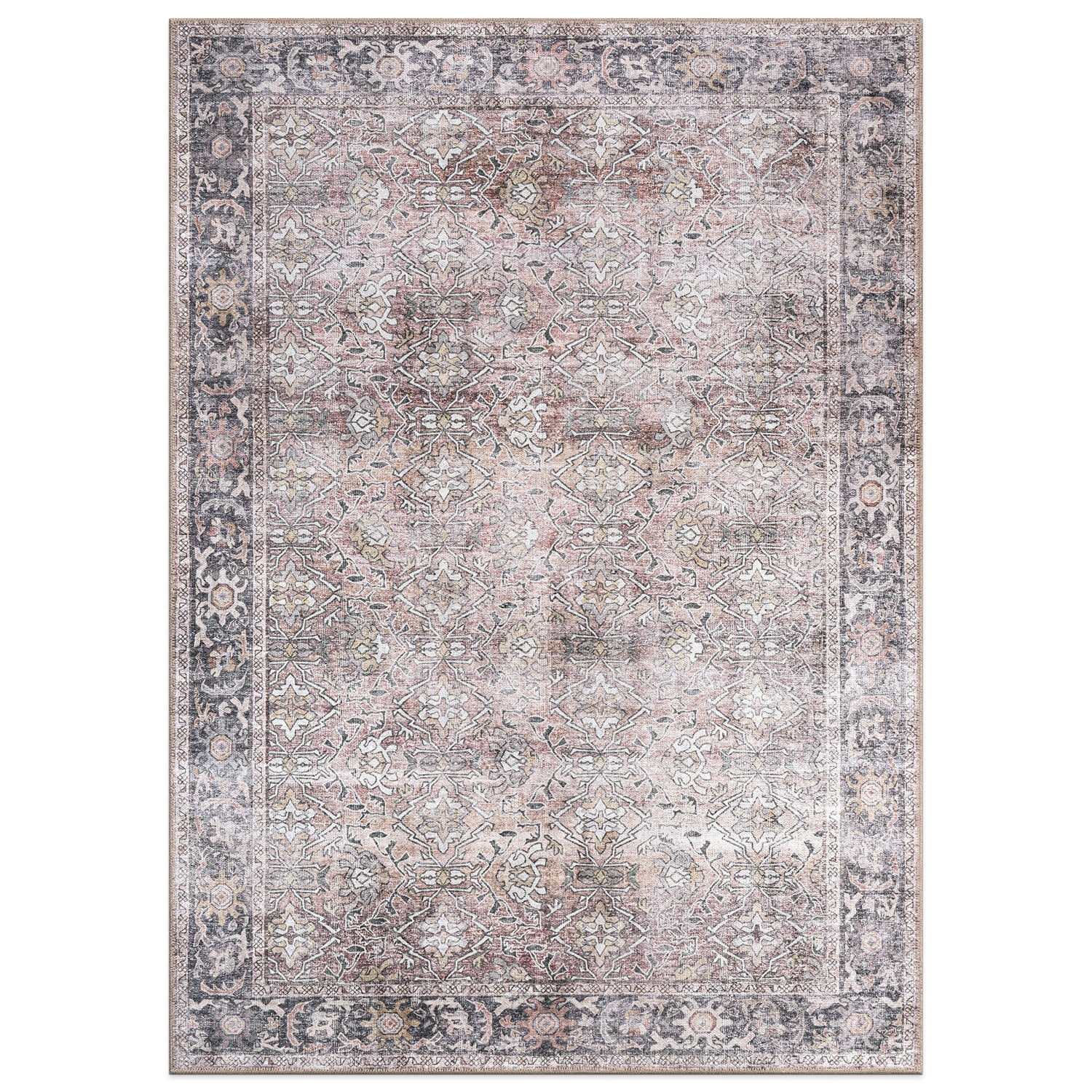 World Rug Gallery Vintage Distressed Machine Washable Non Slip Area Rug
