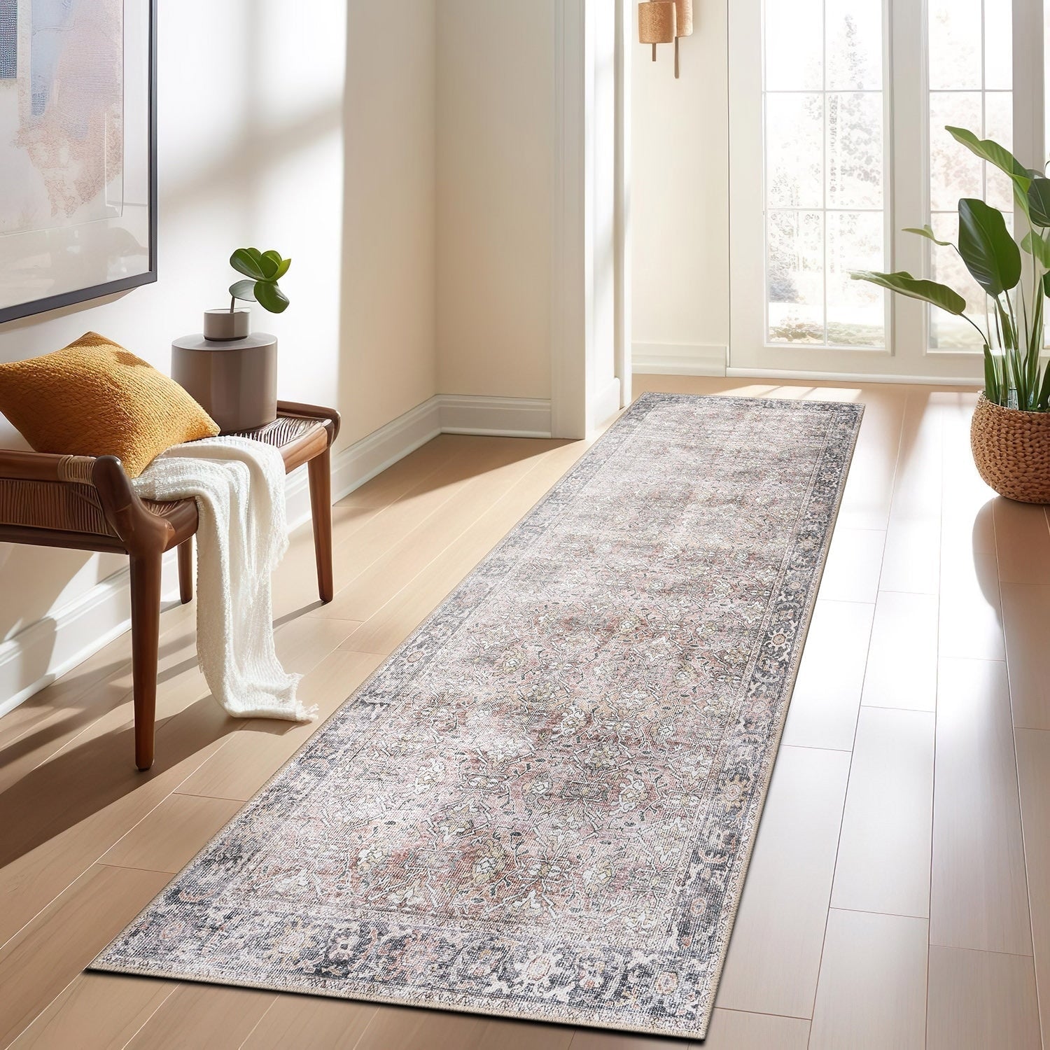 World Rug Gallery Vintage Distressed Machine Washable Non Slip Area Rug