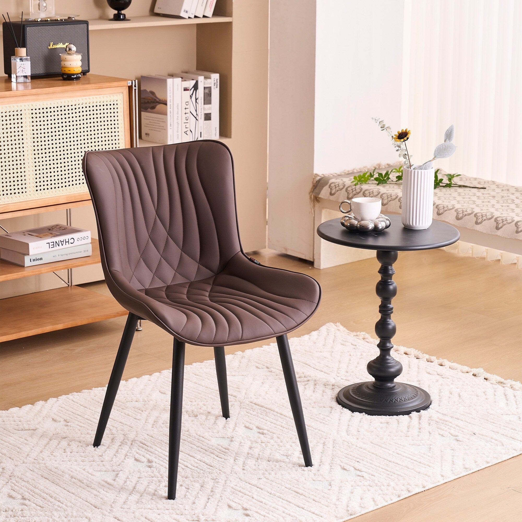 Modern Upholstered Leather Armless Dining Chairs Set of 2