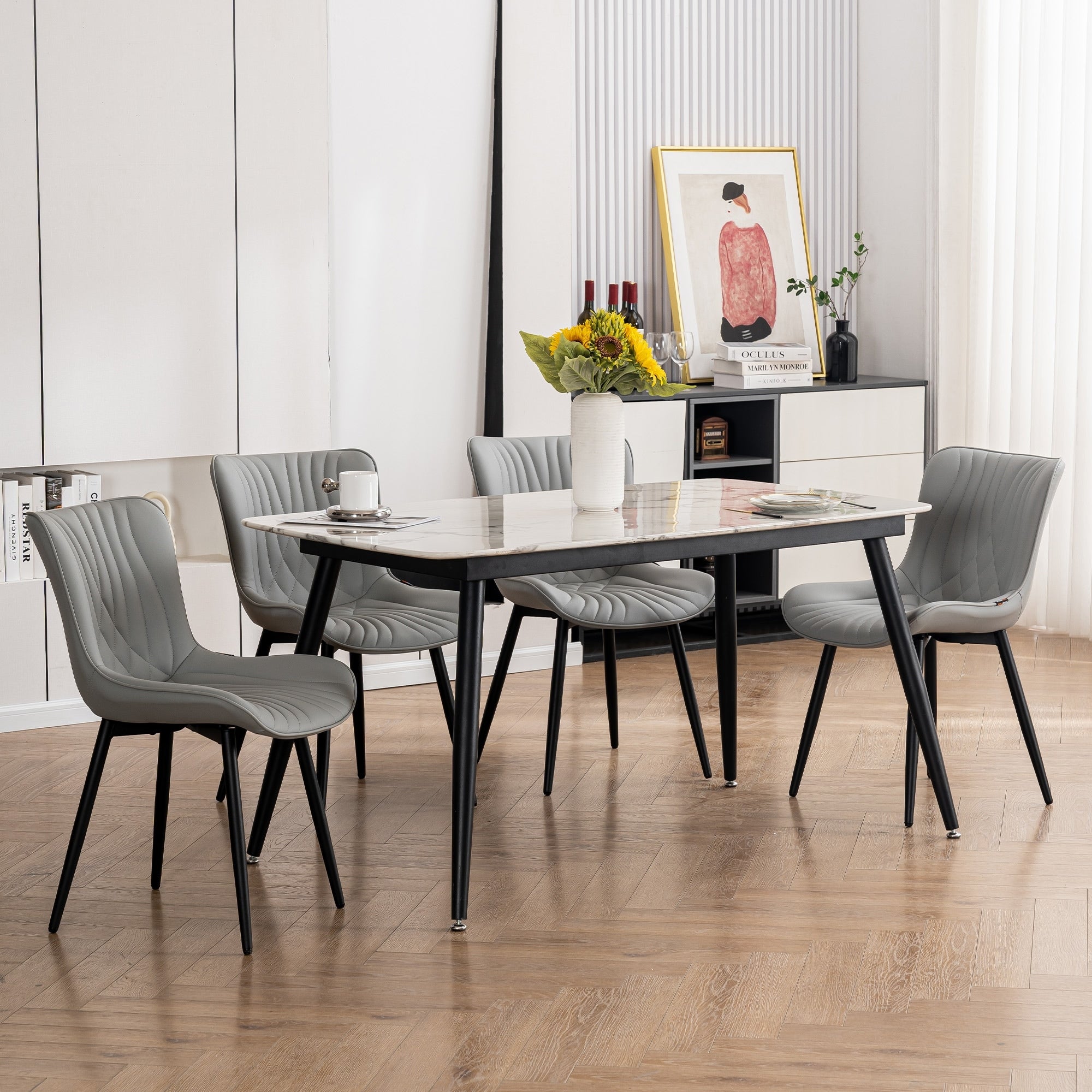 Modern Upholstered Leather Armless Dining Chairs Set of 2