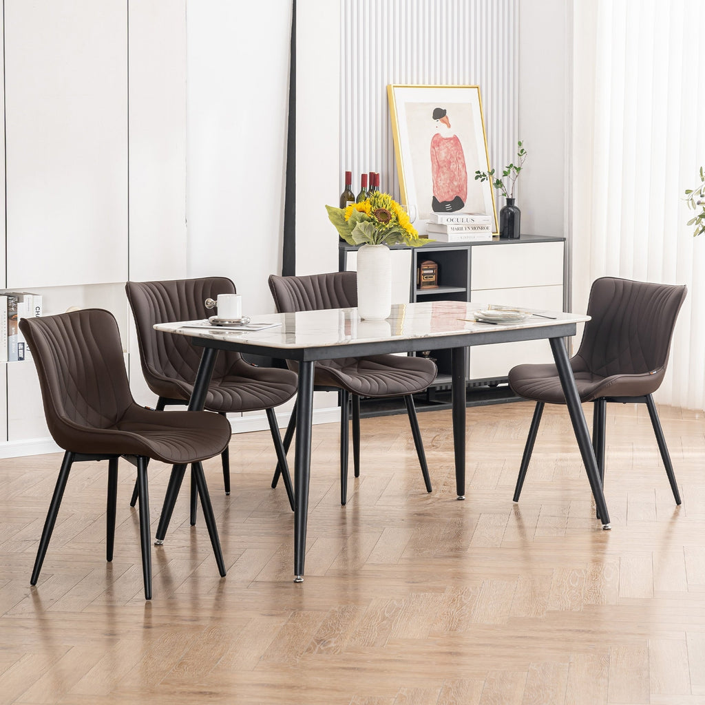 Modern Upholstered Leather Armless Dining Chairs Set of 2