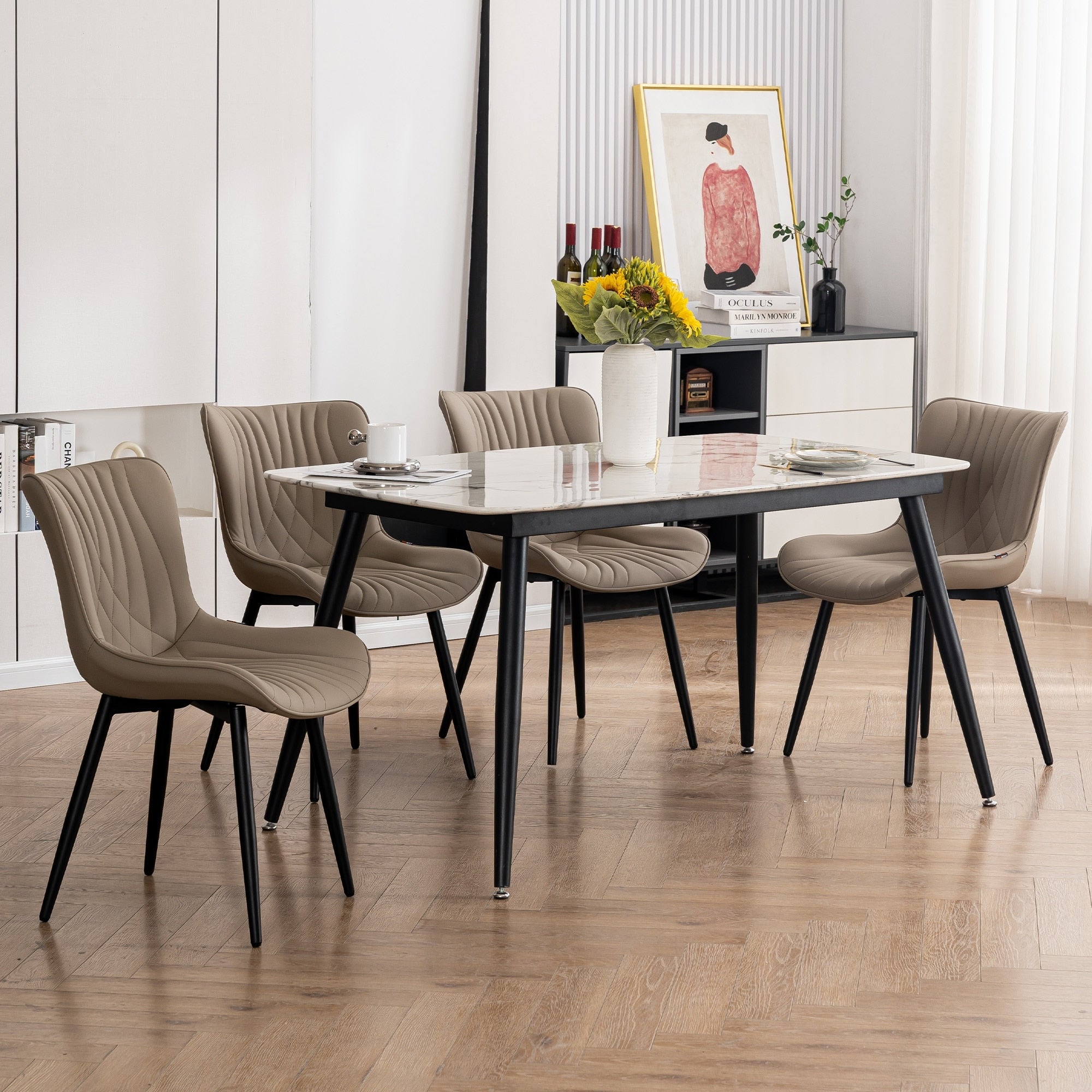 Modern Upholstered Leather Armless Dining Chairs Set of 2