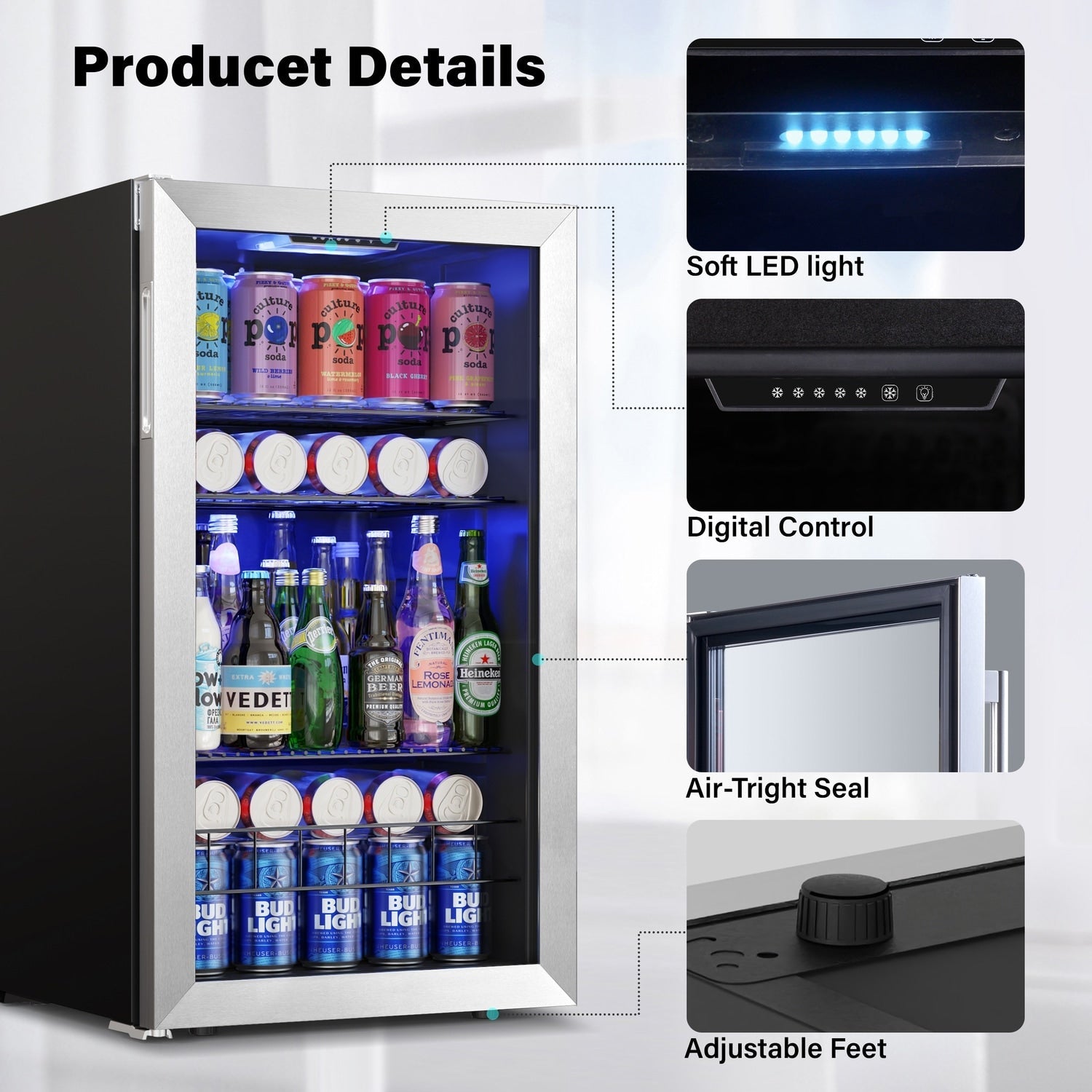 Yeego 19 Inch 140 Cans Single Zone Freestanding Beverage Cooler Refrigerator - 19 inch