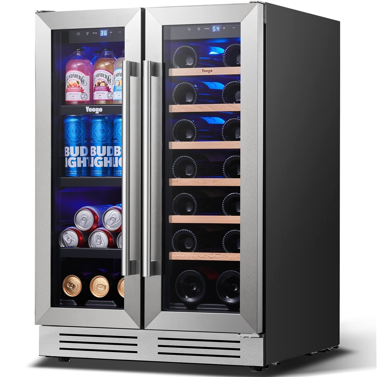 24 Inch Wine/Beverage Refrigerator Cooler, 20 Bottle/60 Can DUAL ZONE Fridge - 24 inch