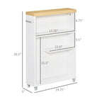 kleankin Slim Bathroom Cabinet with Castor Wheels Storage Organizer and Wood Shelves to Fit in Small Spaces, White